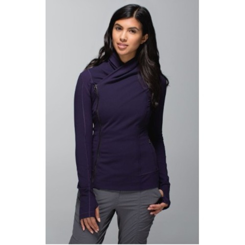 Lululemon Bhakti Yoga Jacket Womens 10 Black Grape Wrap Collar Cambria Logo